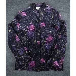 Vtg F.A.CHATTA Women's Quilted Velvet Floral Jacket Mandarin Long Sleeve Size S